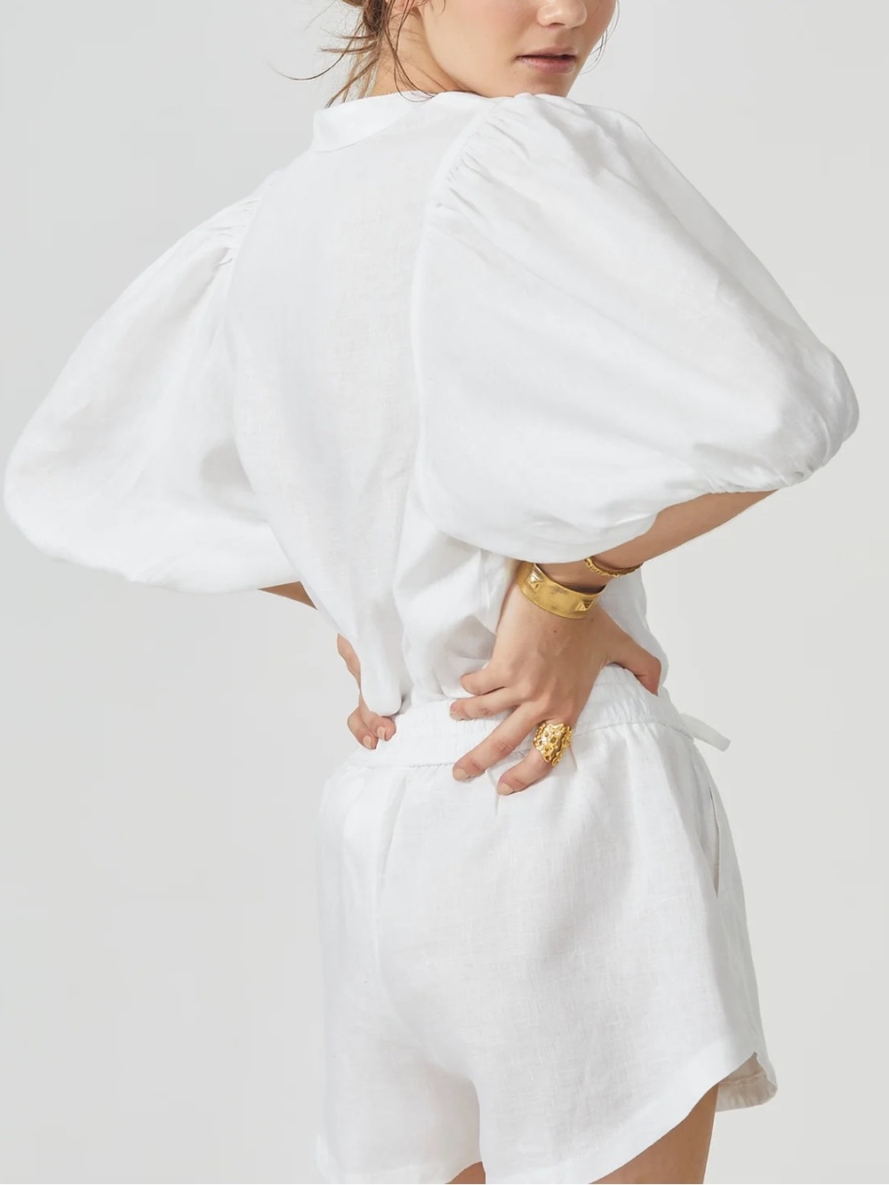 Lanhtropy White 100% Linen Puff Sleeve Button Blouse XS - Picture 3 of 12